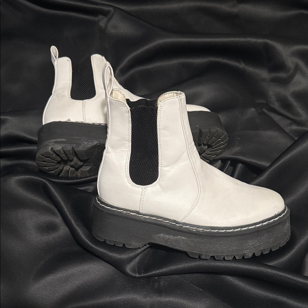 Forever 21 White Ankle Boots with Black Soles